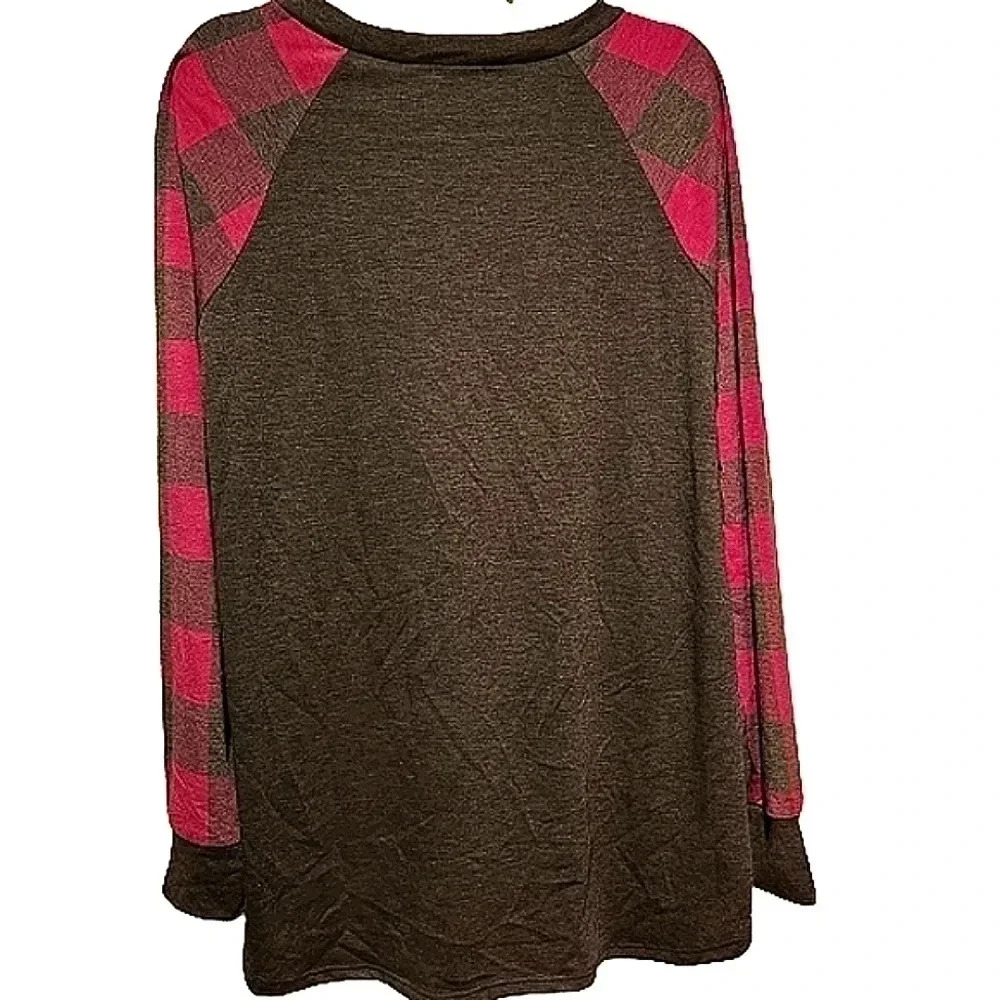 NWOT e. Luna long sleeve grey & purple top w/ flannel Size Medium - Picture 2 of 5